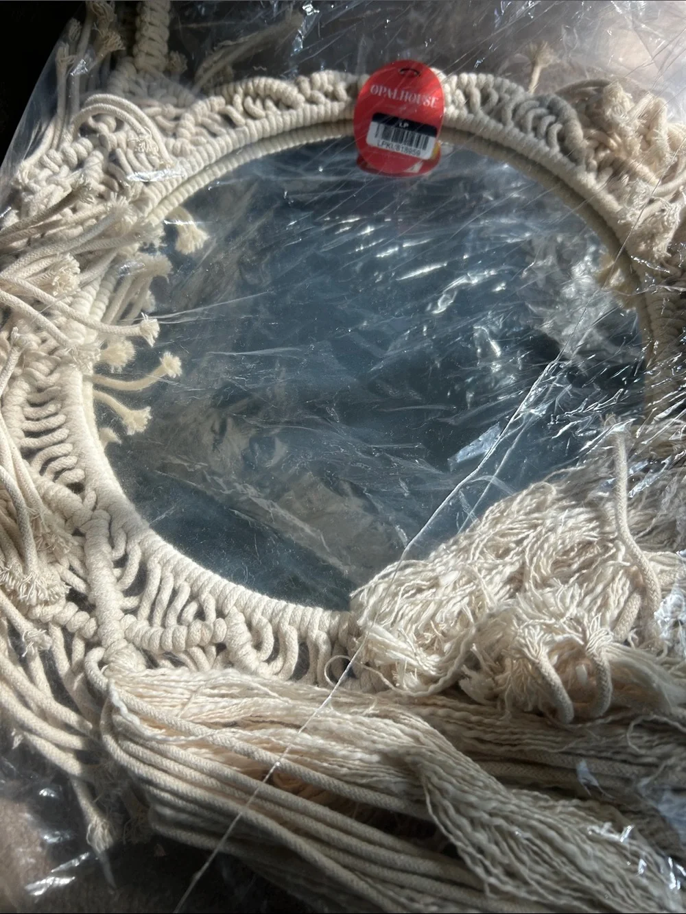 Opalhouse Jungalow Boho Macrame Fringe Mirror in Natural Cream